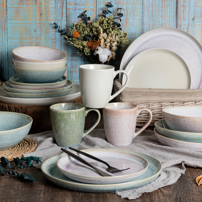 Spiral Embossed Reactive Glaze Stoneware Dinnerware Chic Embossing and Modern Glaze for Dining Table