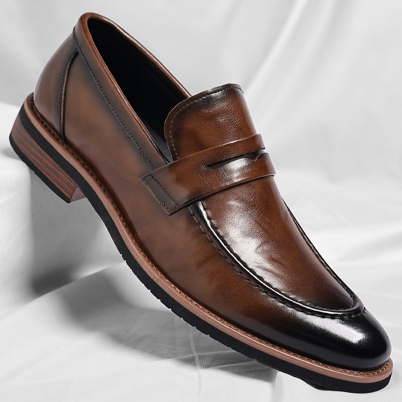 Mens Leather Shoes British Style Slip On Soft Sole Business Casual Dress Shoes For Groom Wedding