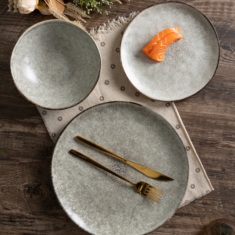 Reactive Glaze Stoneware Dinnerware Set with Sesame Speckles Nordic Minimalist Style