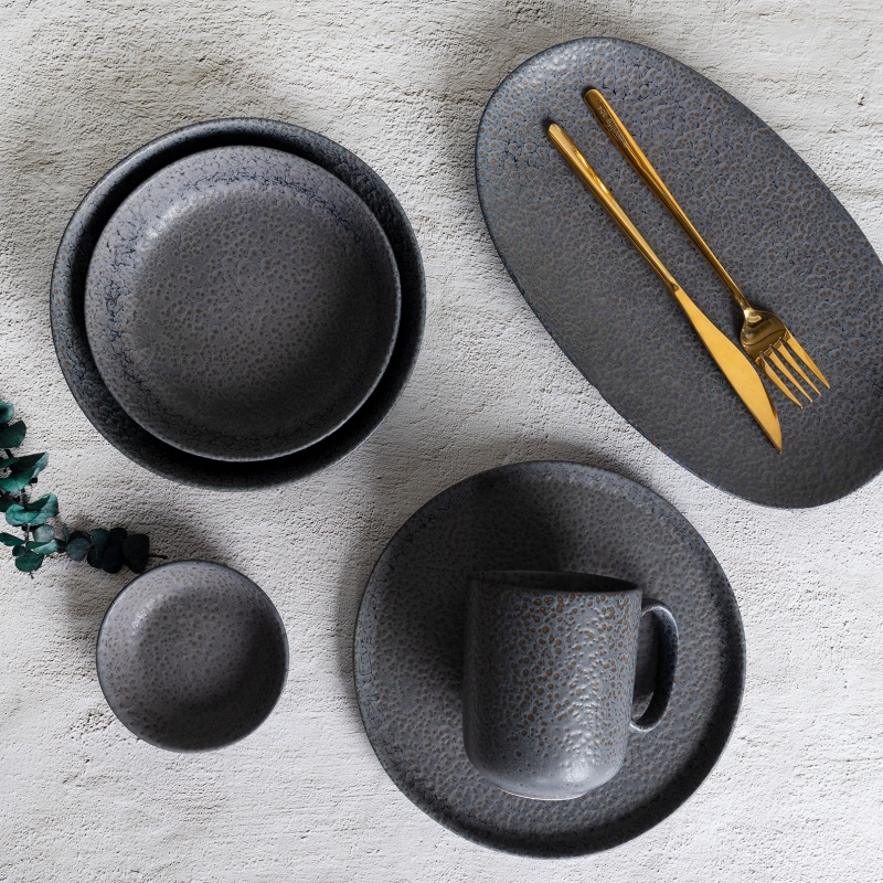 Reactive Glaze Stoneware Tableware with Etched Effect Vintage Handmade Look
