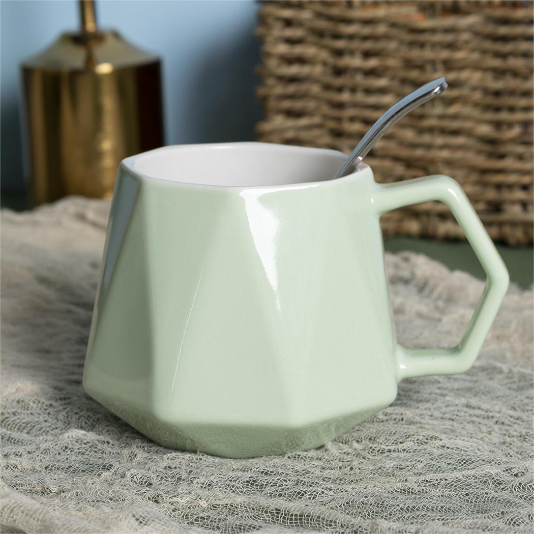 Colorful Diamond Shape New Bone China Glossy Color Glaze Ceramic Mug with Unique Handle