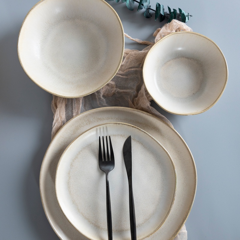 Brown Matte Reactive Glaze Stoneware Dinner Set Handmade Nordic Vintage Style