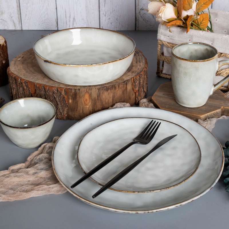 Light Tone Reactive Glaze Stoneware Dinner Set Handmade Nordic Fresh Style
