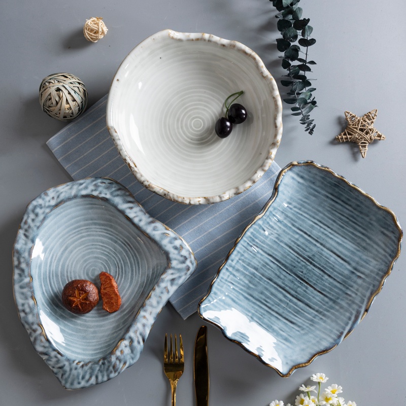 Irregular Reactive Glaze Stoneware Soup, Salad & Dinner Plates Handmade Nordic Style