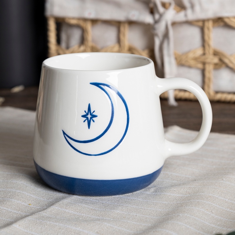 Handmade Texture Ceramic Mug Moon and Star Theme Multi Purpose Home Office Cup