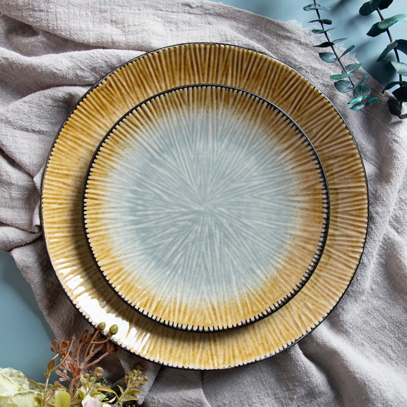 19.7CM Embossed Reactive Glaze Salad Plate – Stylish Tableware for Daily Use