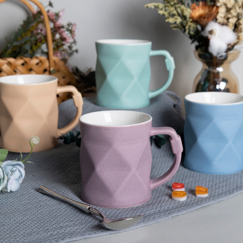 Geometric Diamond Ceramic Mug Minimalist Matte Design Home Coffee Cup