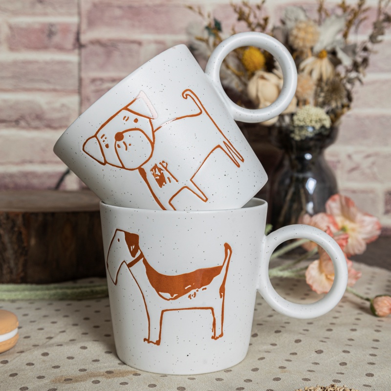 Custom Cartoon Dog Design Ceramic Mug Set with Unique Round Handle & Gift Box Coffee & Tea Set