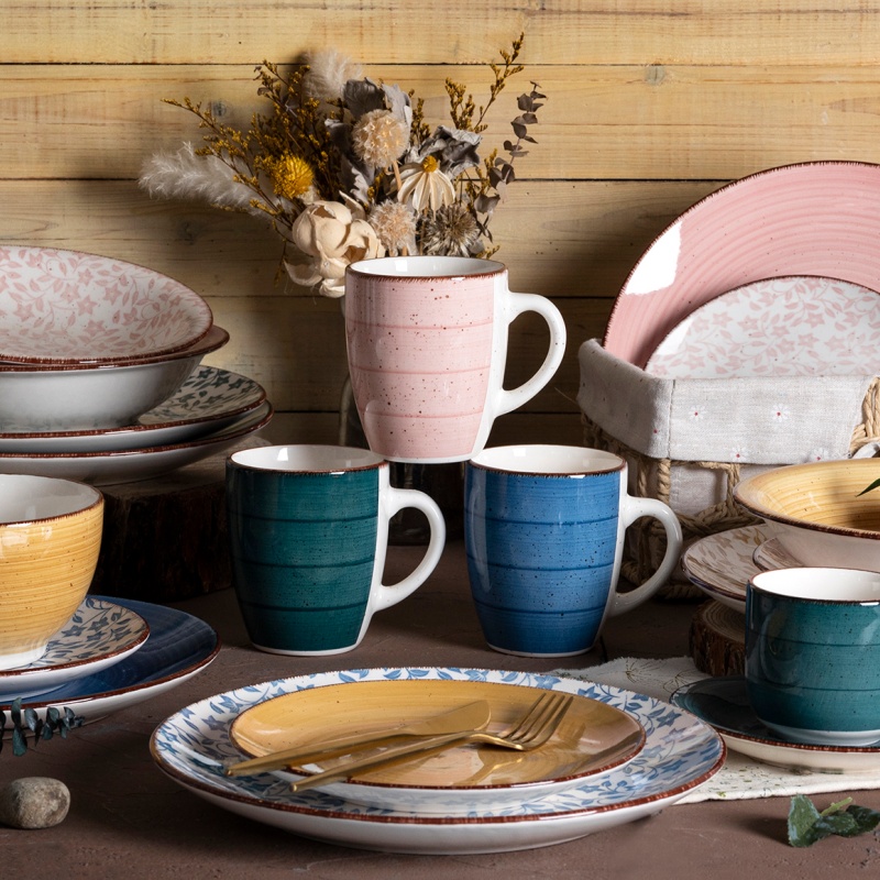 16-Piece Hand Painting Earthenware Dinner Set with Botanical Prints Gift Box Pack