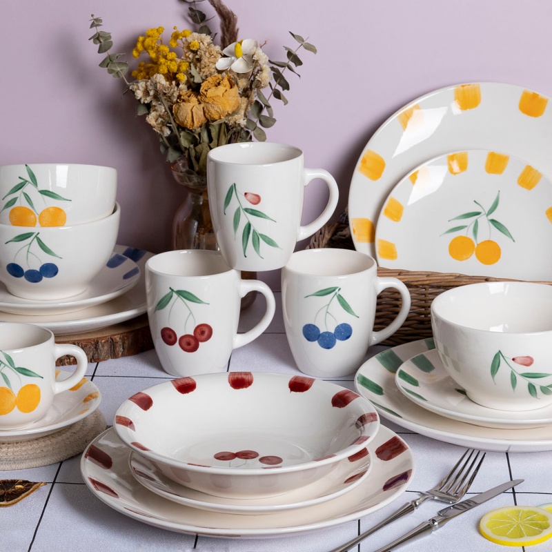 Stamped Fruit Series Earthenware Tableware Set Handmade Fresh Printed Design