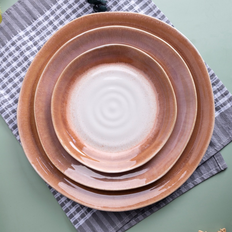 HAPPY GO 33cm Reactive Glaze Ceramic Serving Plate for Family Meals & Party Tableware