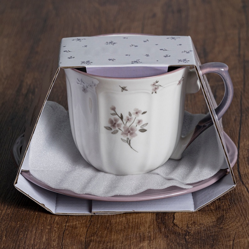 8OZ Cup &Saucer Set with Color Box Decal Colored Rim Color Glaze Handle – Romantic Elegant Tableware