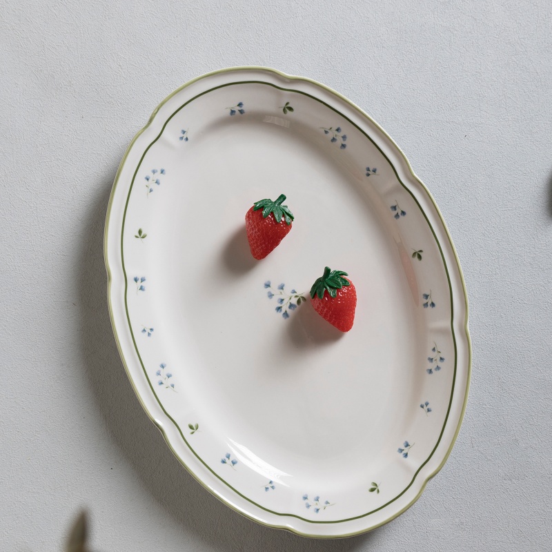 30CM Fish Plate, Peony Relief + Floral Decal + Colored Rim – Fresh & Natural Tableware