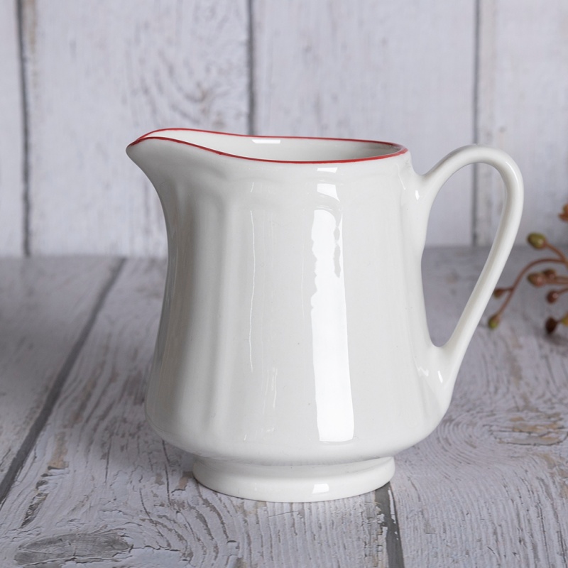 10oz Milk Jug & 8.8cm (360ml) Sugar Pot with Flora Embossed Design & Colored Rim, Elegant Tableware