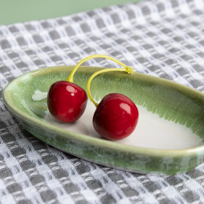 HAPPY GO 12.5cm Ceramic Small Oval Plate Reactive Glaze Stylish Tableware for Appetizer Dessert Use
