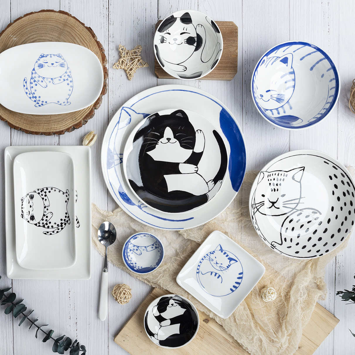 Ceramic Dessert Sauce Dish Plate Creative Cute Cartoon Lucky Cat Pattern Fruit Sushi Plates