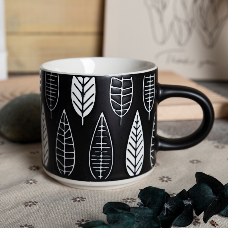 13.5OZ/385ML Ceramic Cups Stackable Mug with Shiny Inside Matt Outside Silk Screen & Clay Bottom