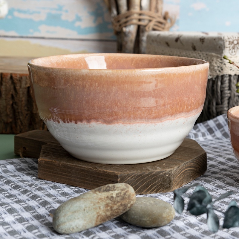 HAPPY GO Reactive Glaze Ceramic Bowl 15cm Durable Tableware for Restaurant & Family Use