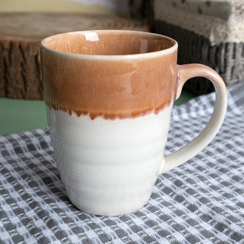 HAPPY GO 16oz/470ml Ceramic Mug Reactive Glaze Elegant Embossed Pattern