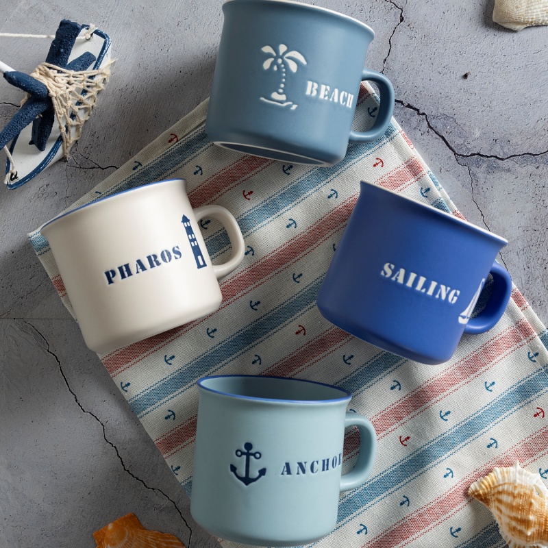 10OZ Nordic Nautical Anchor Ceramic Mug – Ocean Style Creative Coffee Cup for Home & Couples