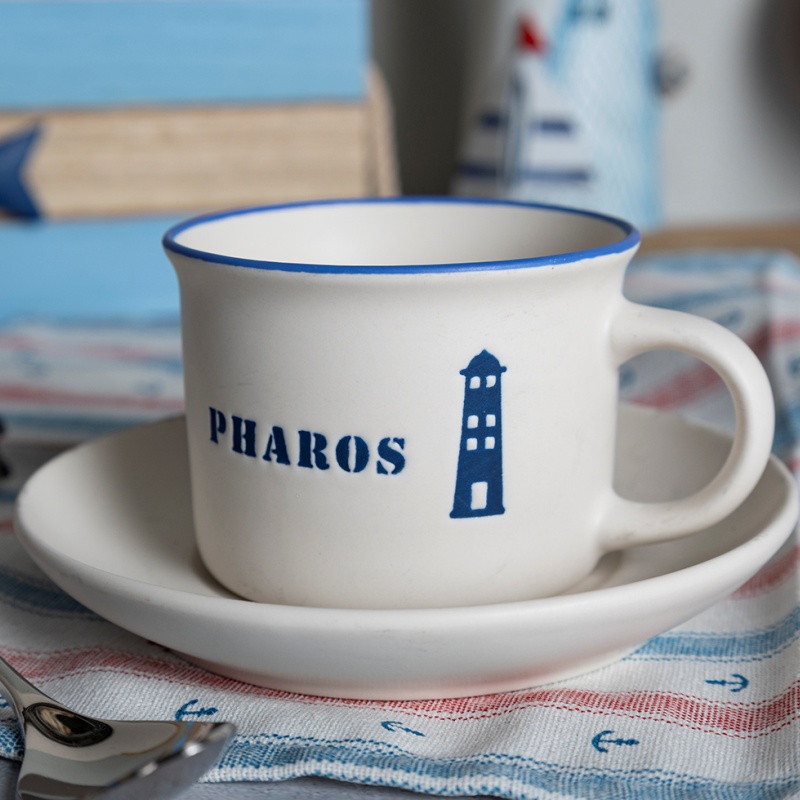 5OZ Pharos Lighthouse Coffee Cup & Saucer Set – Nordic Minimalist Ceramic Tea & Coffee Set