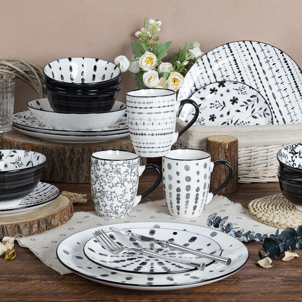 HappyGo Bulk Sale Printed Porcelain Dinner Set 16 PCS Ceramic Tableware with BSCI SEDEX Certificated
