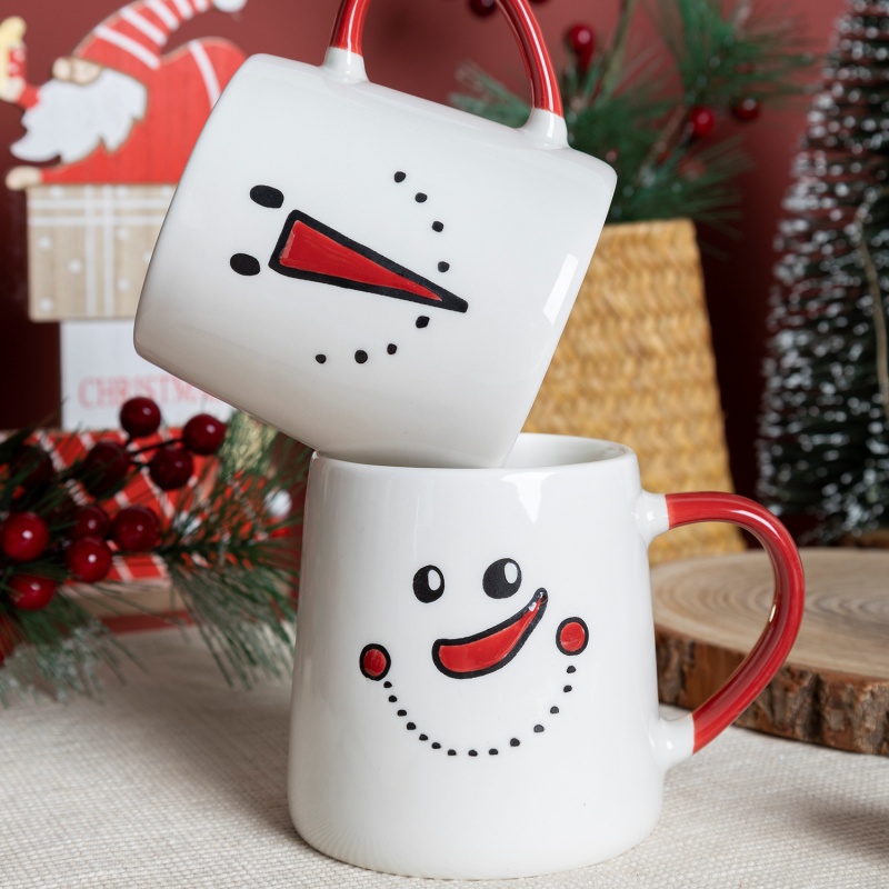 Christmas Ceramic Mug Gift Set (4pcs) – Red & White Holiday Mug Collection in Gift Box
