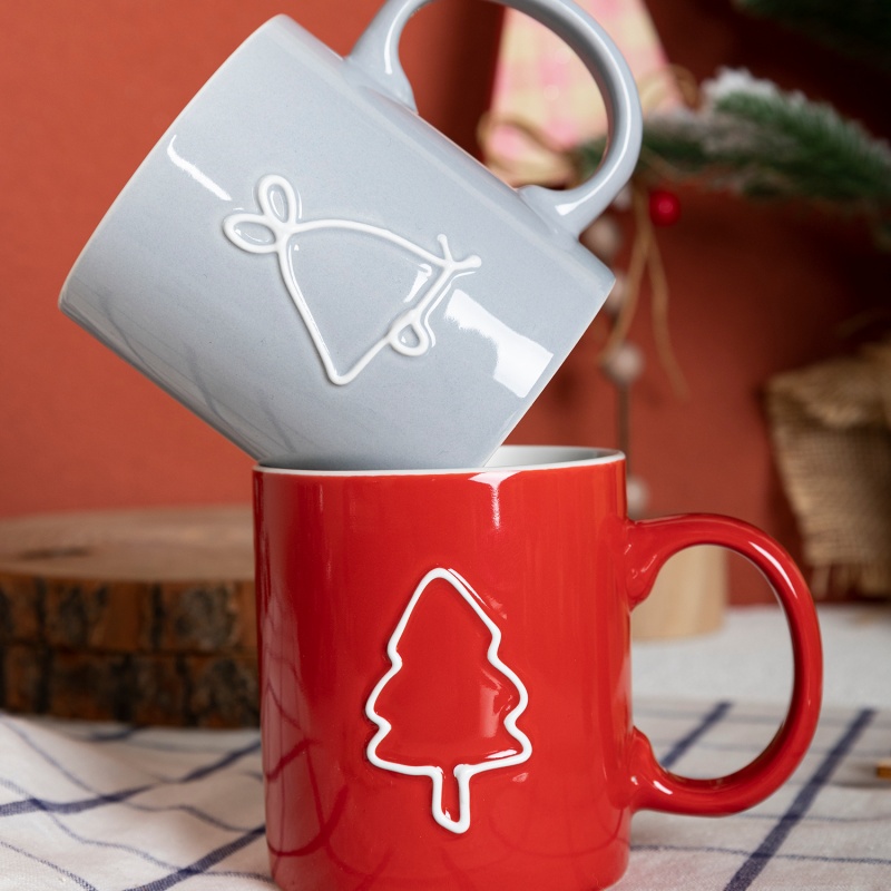 Top-Selling Embossed Reindeer Ceramic Mug – Nordic Grey Christmas Coffee Cup, Holiday Gift
