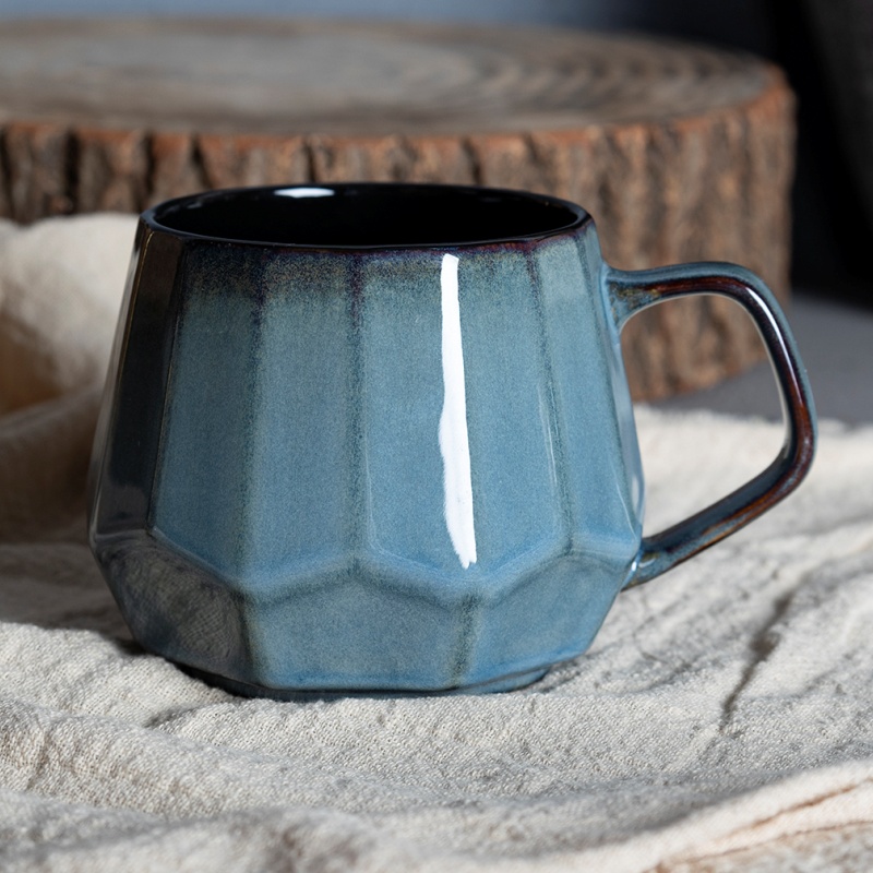 Wholesale 12 oz Modern Geometric Style Embossed Mug Glossy Reactive Glaze Color