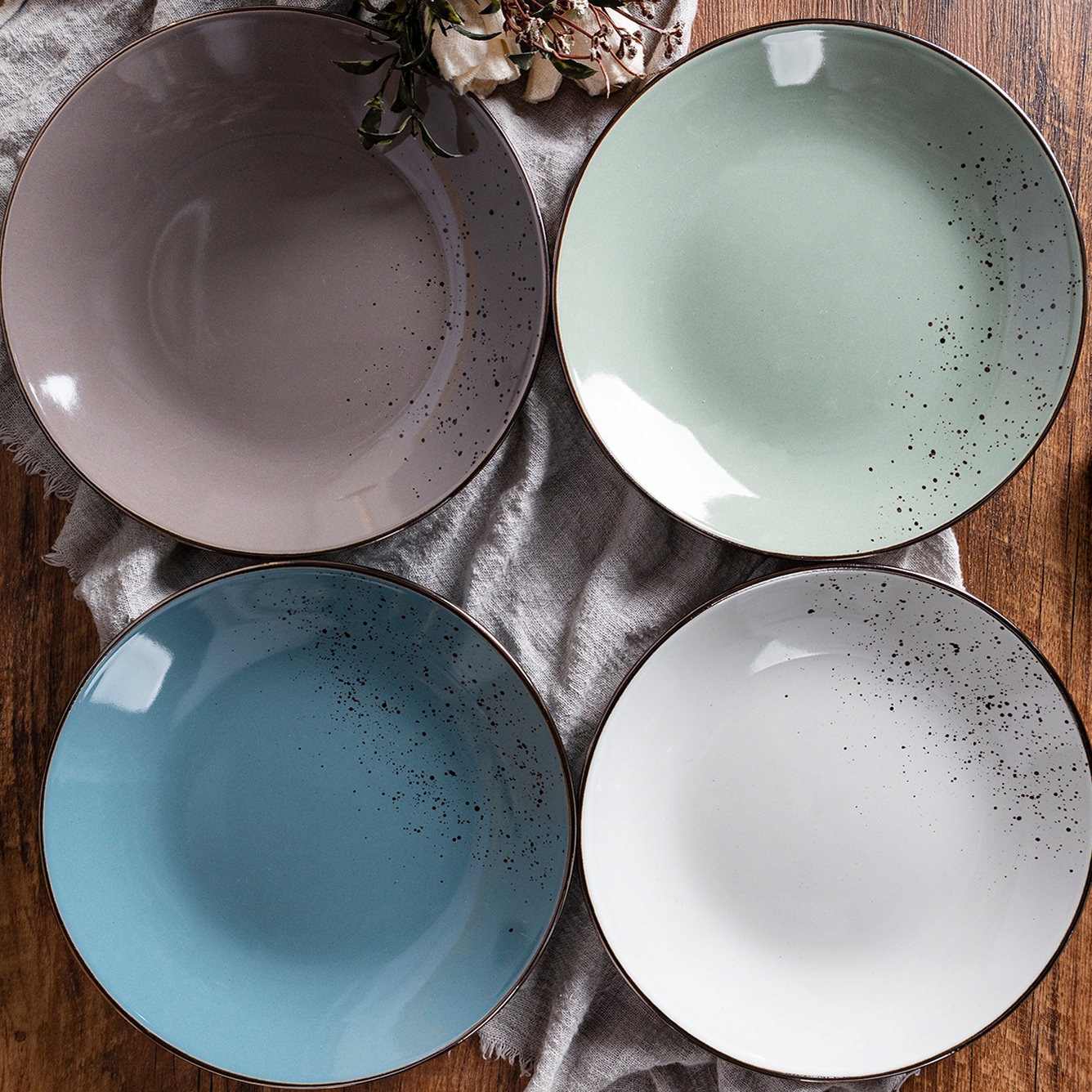 27cm Dinner Plate Solid Color With Speckle And Metallic Rim