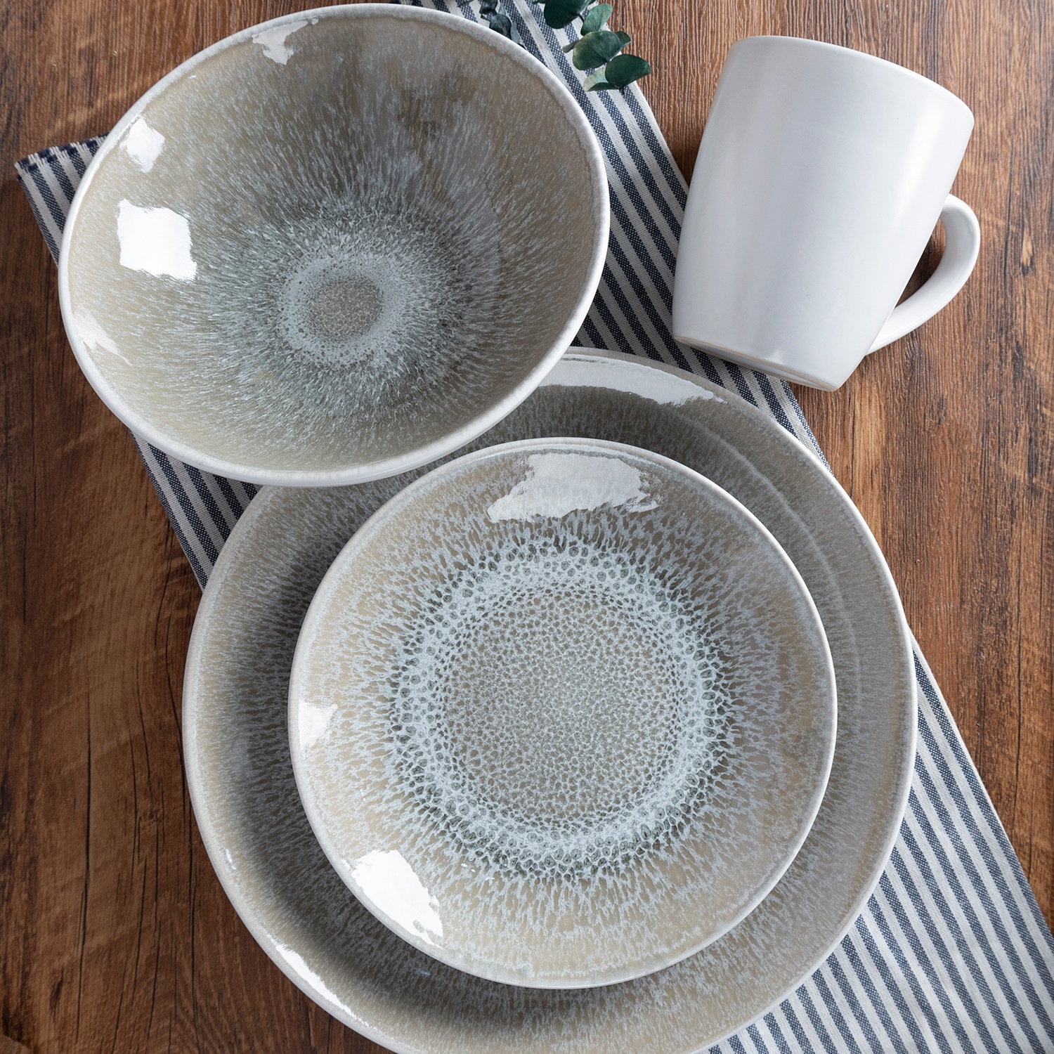 16pcs Dinner Set, Solid Color With Speckle And Metallic Rim