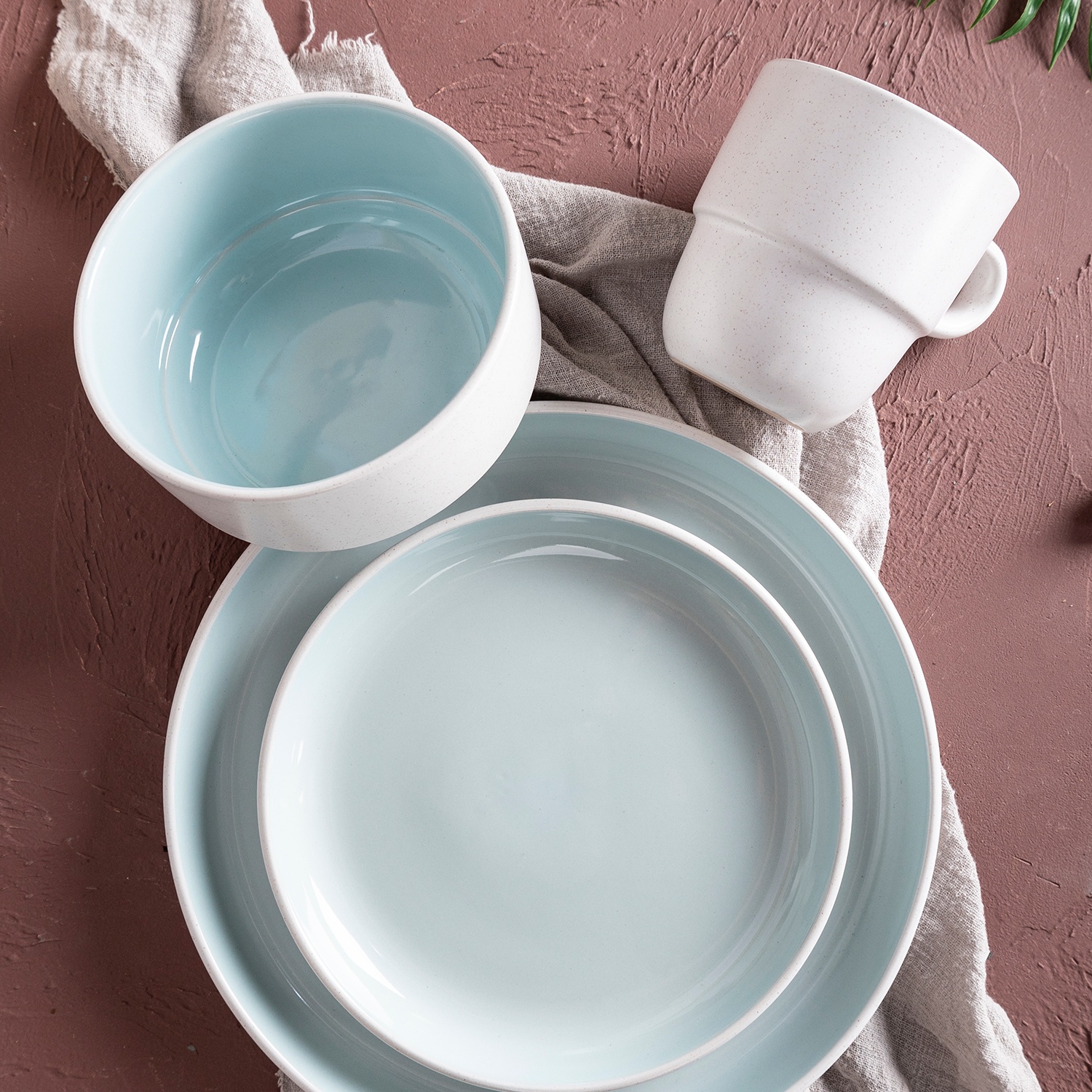 16pcs Dinner Set, Solid Color With Speckle And Metallic Rim