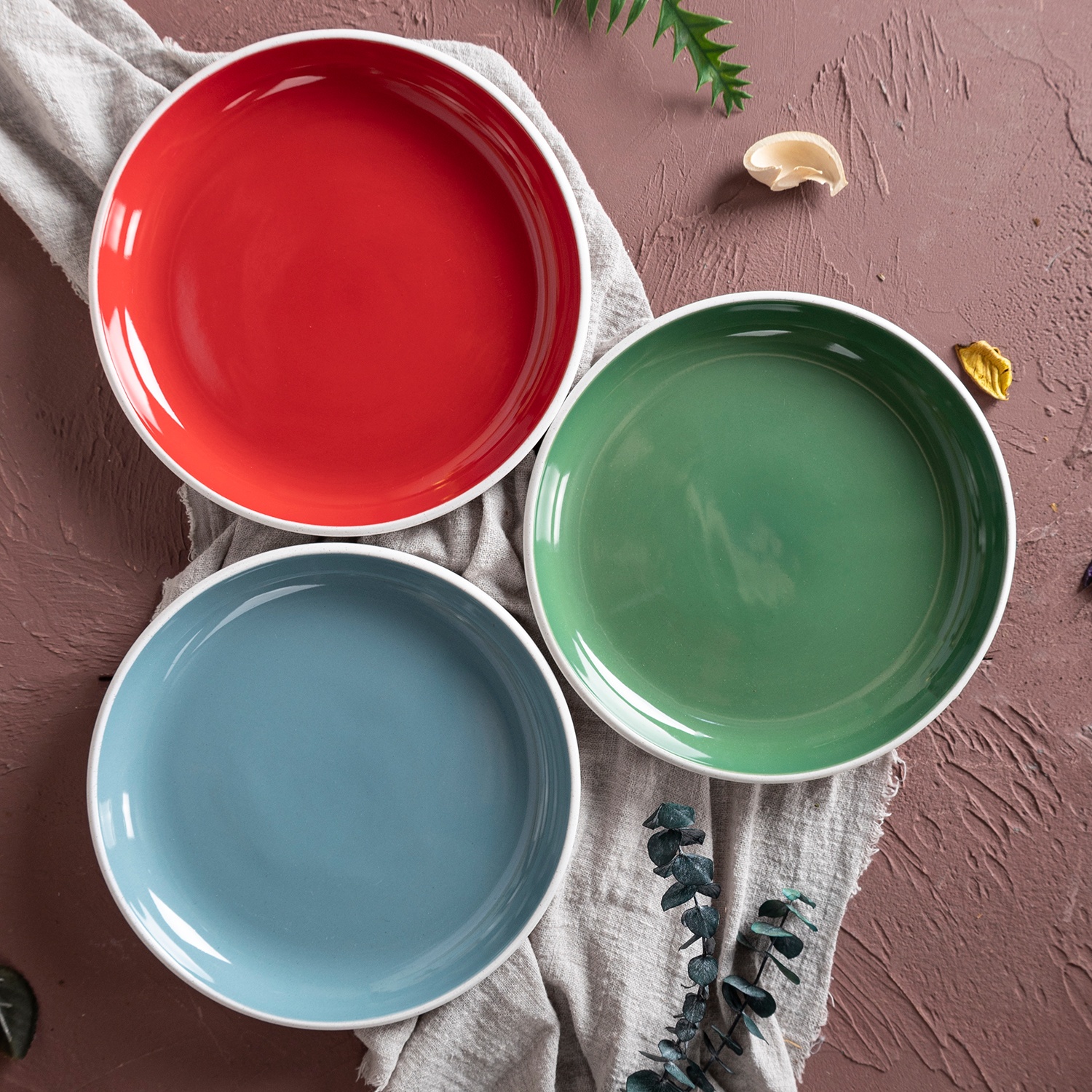 27cm Dinner Plate，two Tone Color Glaze, Inside Shinny, Outside Matte With Speckles