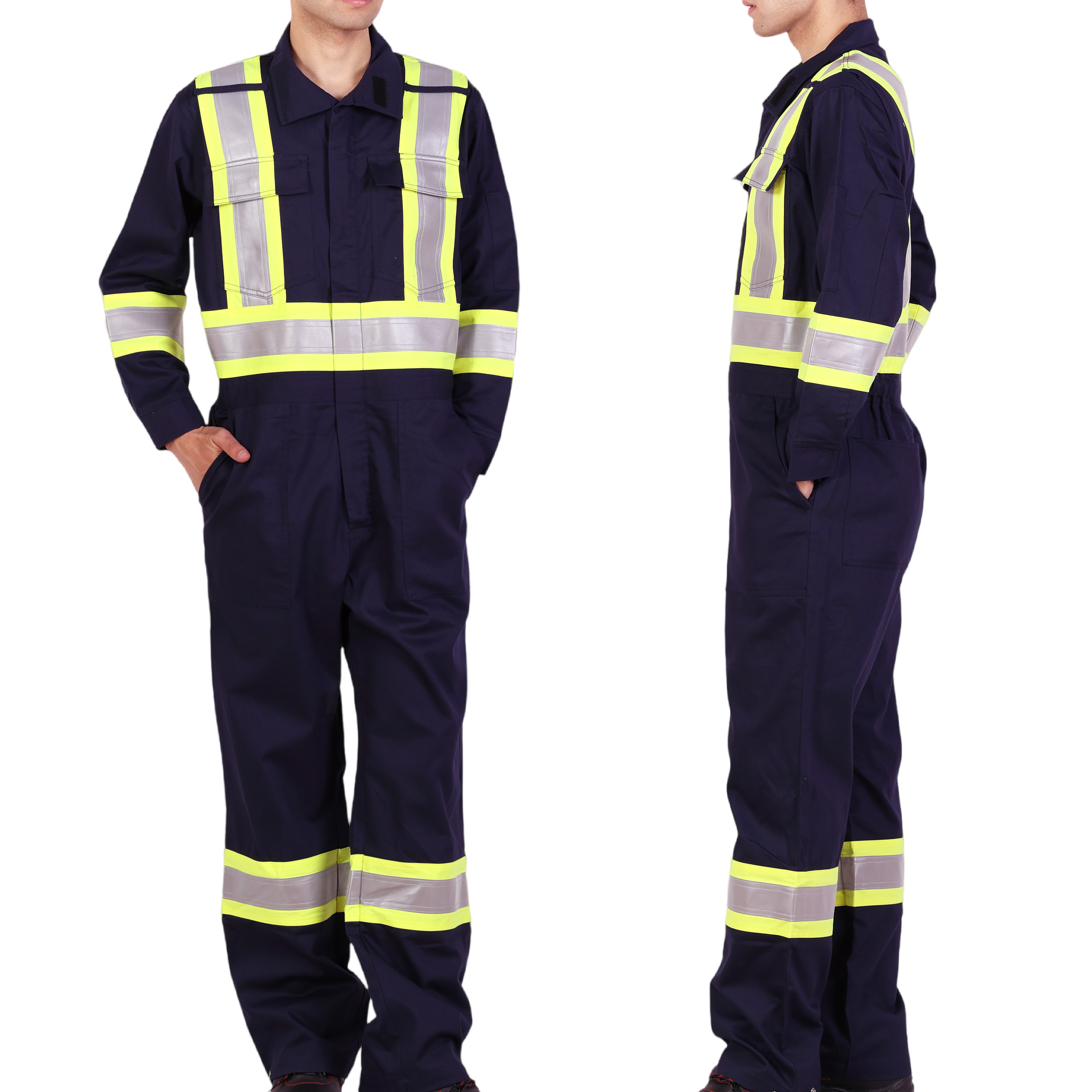 Flame retardant reflective safety coverall