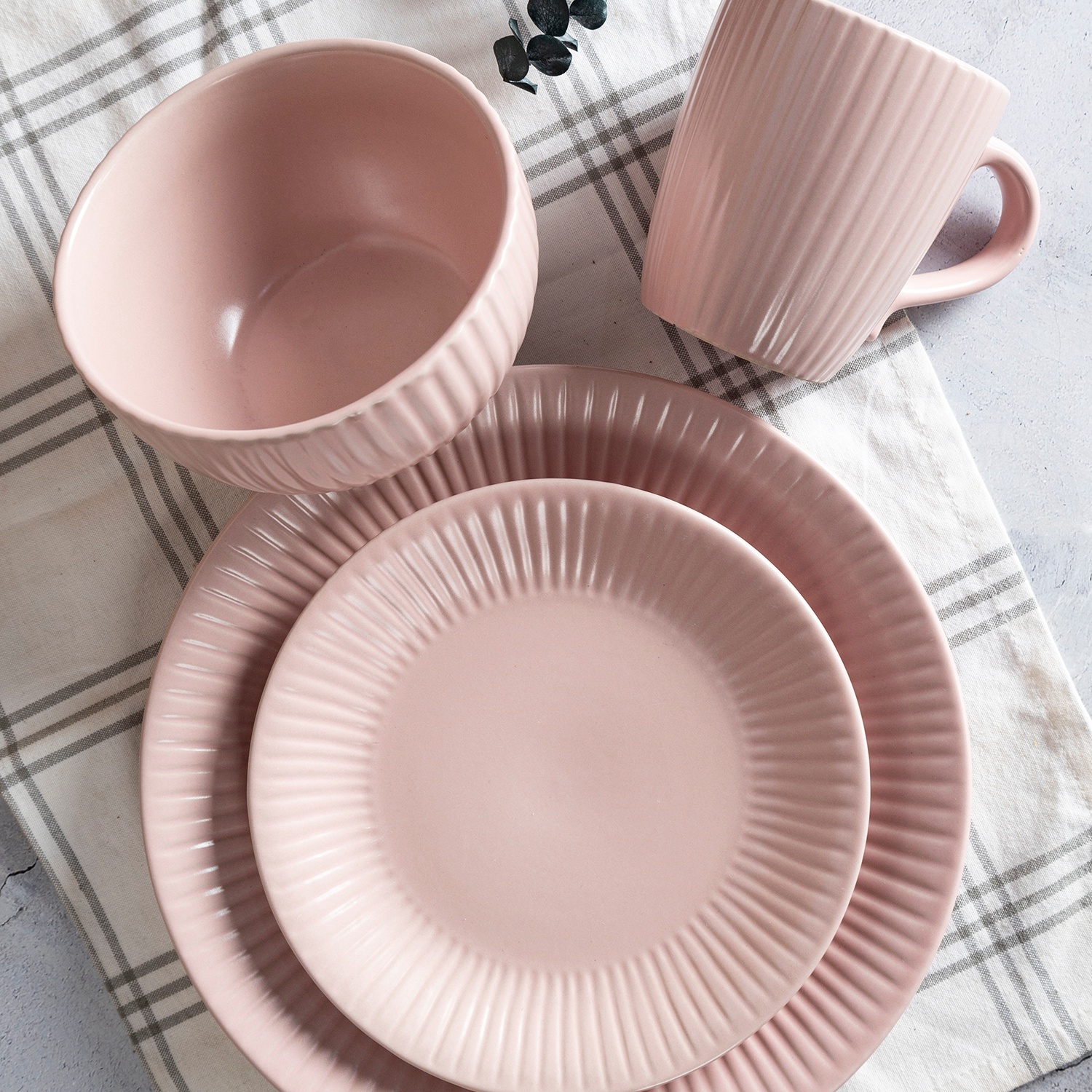 16pcs Dinner Set, Solid Color With Speckle And Metallic Rim