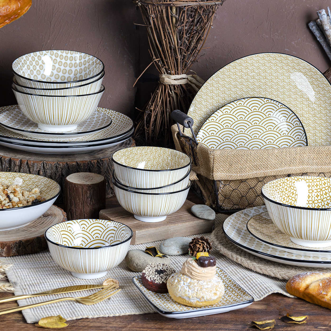 Elegant Porcelain Round/Square Dining Sets Printed Tableware Practical Stylish Dish Plate