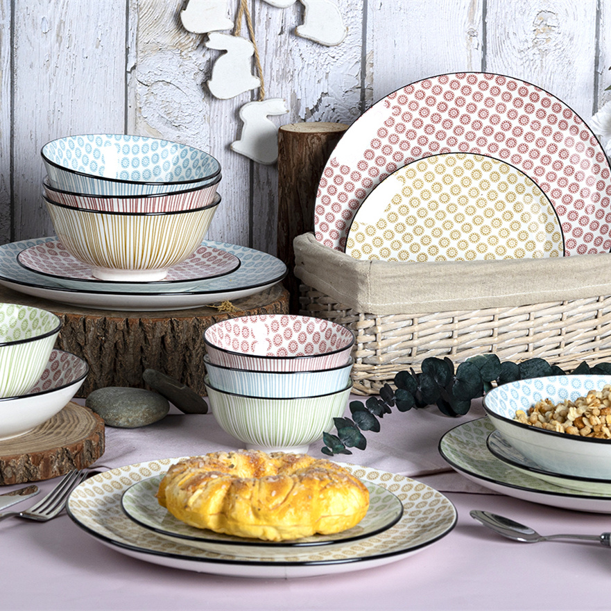 Multicolor Patterned Printed White Porcelain Dinnerware Set Pastel Chic Tableware