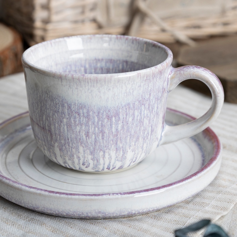 Happy Go 6oz/170ml Reactive Glaze Cup And Saucer
