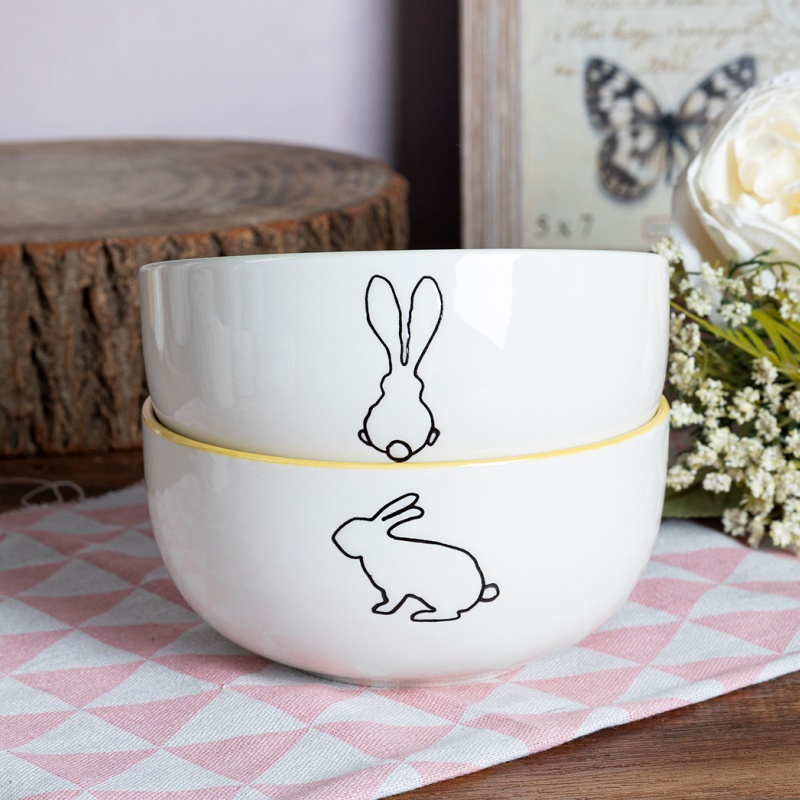 Easter Bunny Ceramic Bowl Set – Stackable Nordic Tableware for Breakfast & Soup, Gift Recommendation