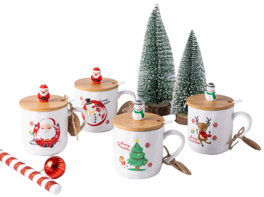 Christmas mug with bamboo lid