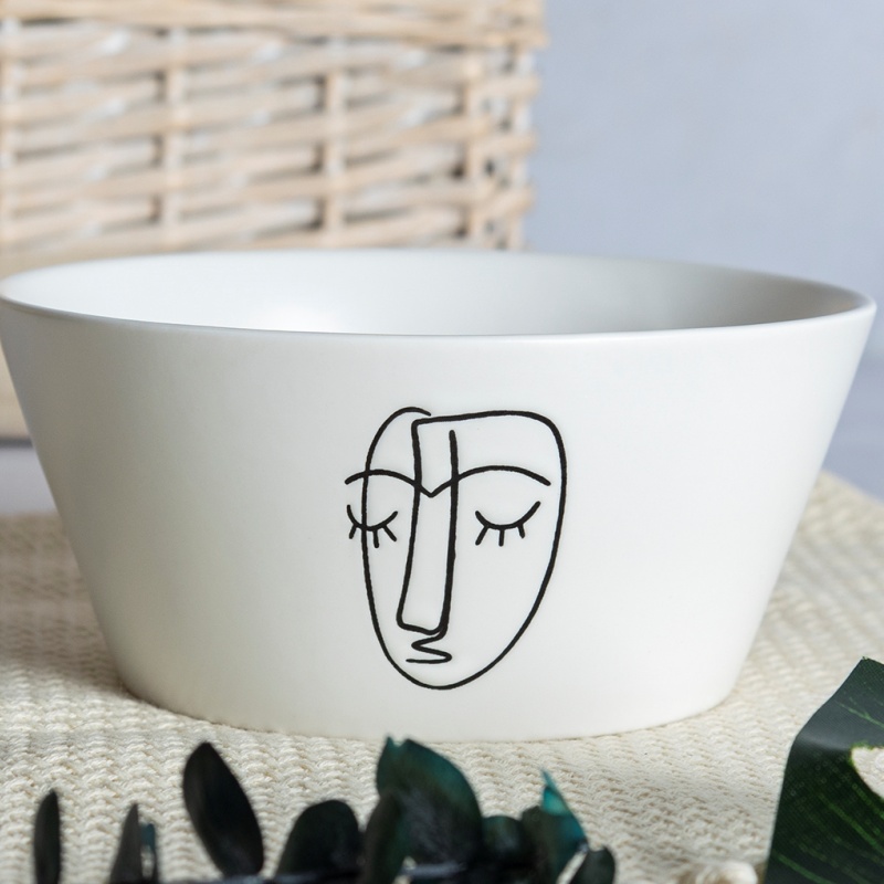 Modern Art Style Ceramic Bowl Set – Black & White Contrast Design, Contemporary Home Tableware