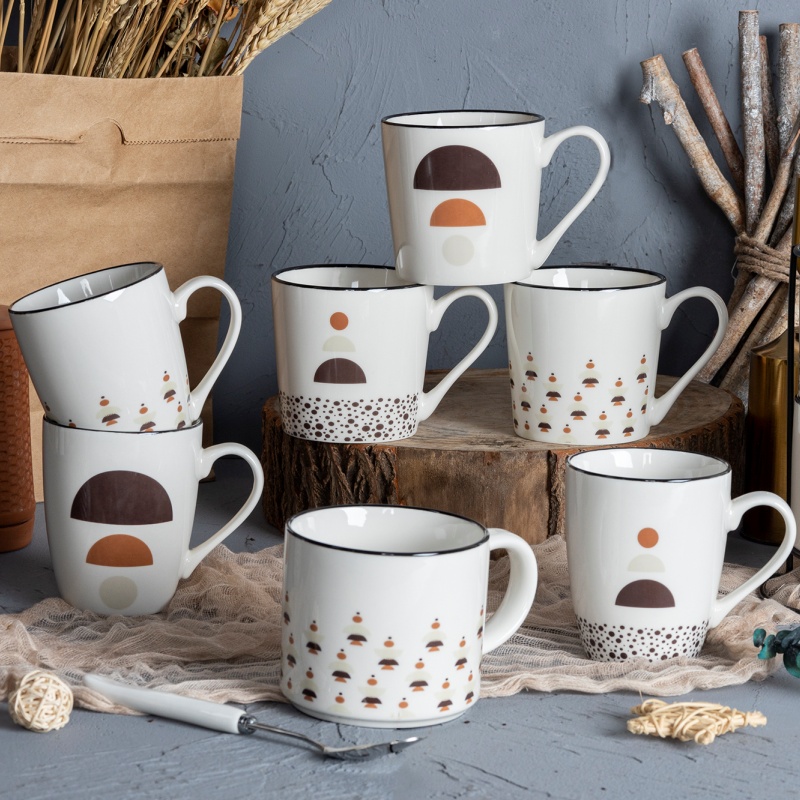 140OZ Autumn-Winter Tone Geometric Ceramic Coffee Mug – Brown & Orange Modern Home Series