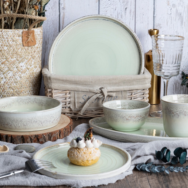 Happy Go 18pcs Dinner Set With Reactive Glaze (25.8cm Plate,20cm Plate,17cm Soup Plate,each 6 Pcs)