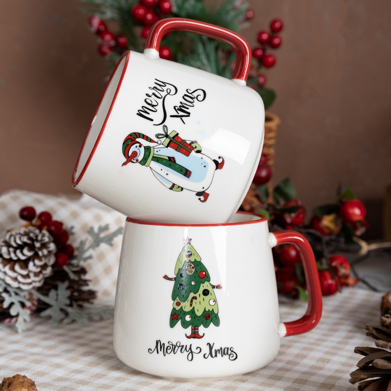 Christmas Red & White Ceramic Mug Series – Festive Illustration Design, Home & Gift Hot Seller