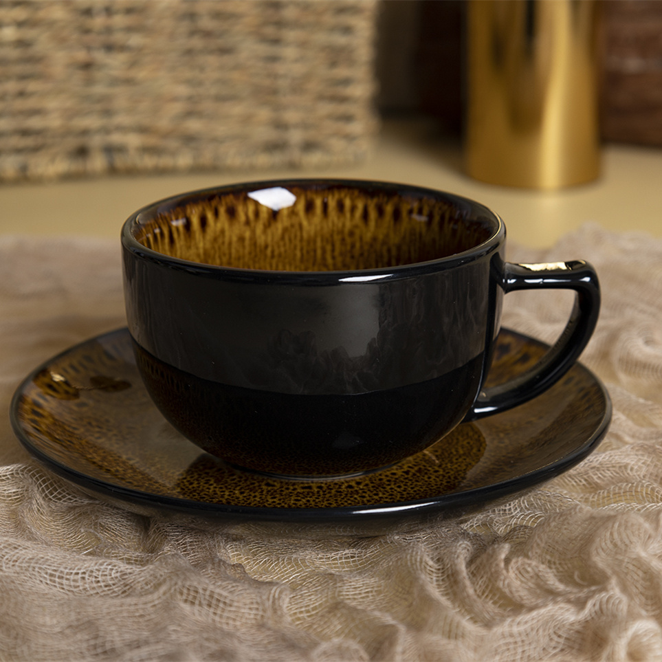 Wholesale Leopard-Print Reactive Glaze White Ceramic Cups Set Includes Coffee Cup Saucer & Milk Mug