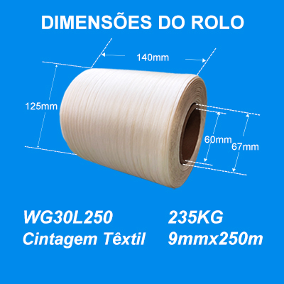 Cintagem Têxtil Para embalagens de papelão elogística resistente e compatível com LSM WG30L 9mm*250m