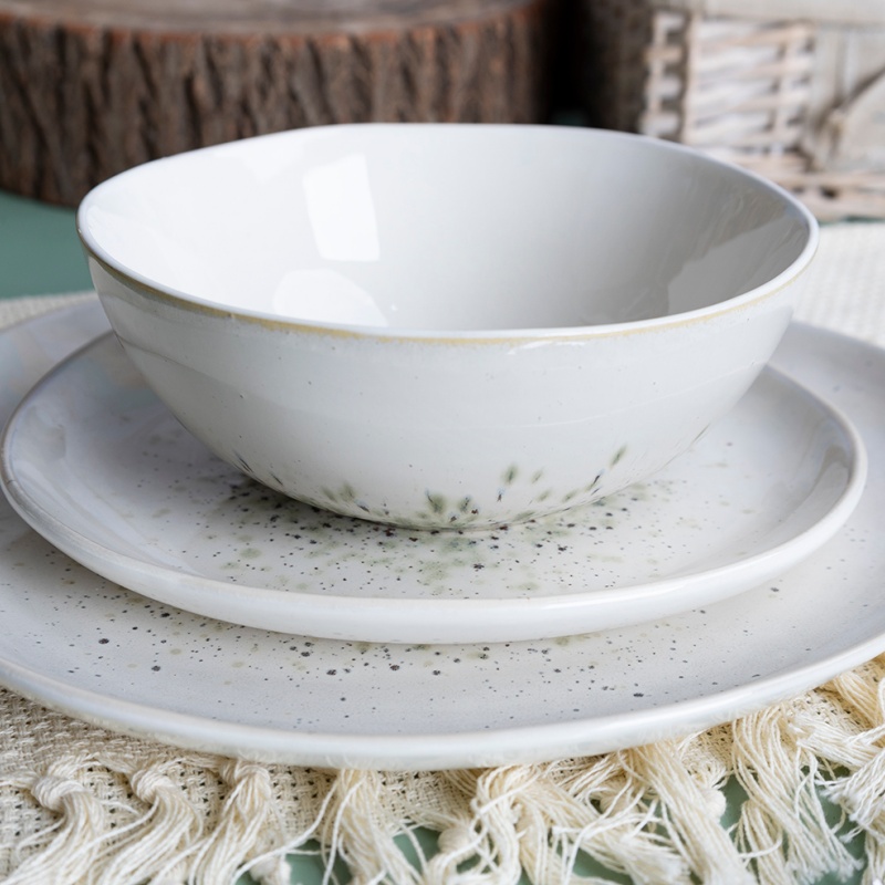 Happy Go 18pcs Dinner Set Organic Shape (26.5cm Plate,20cm Plate,16.4cm Bowl,each 6 Pcs)