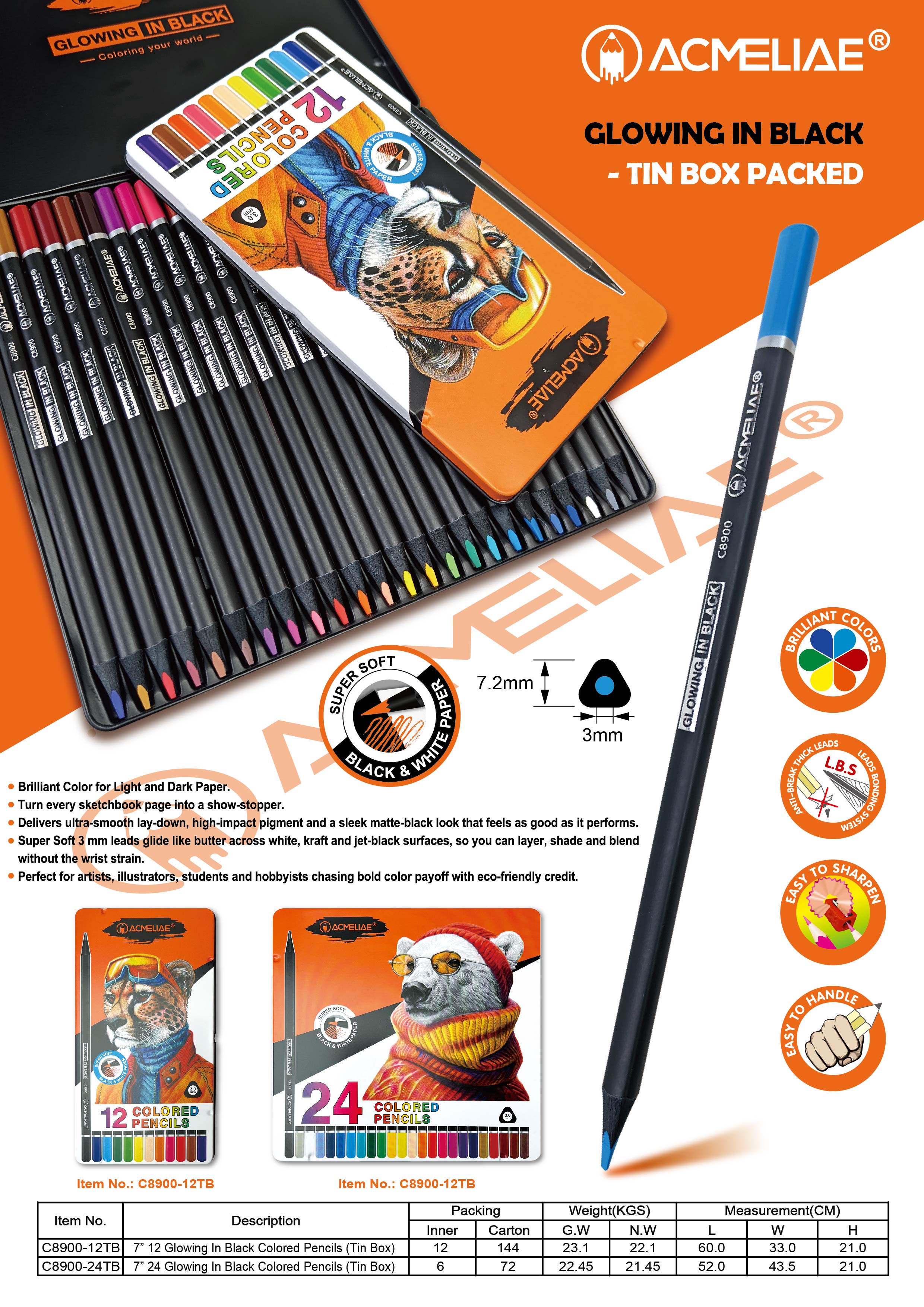 12/24 colors Black wood color pencil highlight color in dark