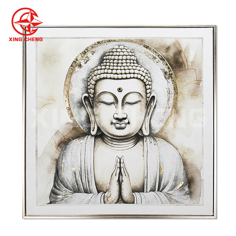 兴诚金色佛像艺术帆布印刷画工厂批发带金箔佛像带框海报挂画