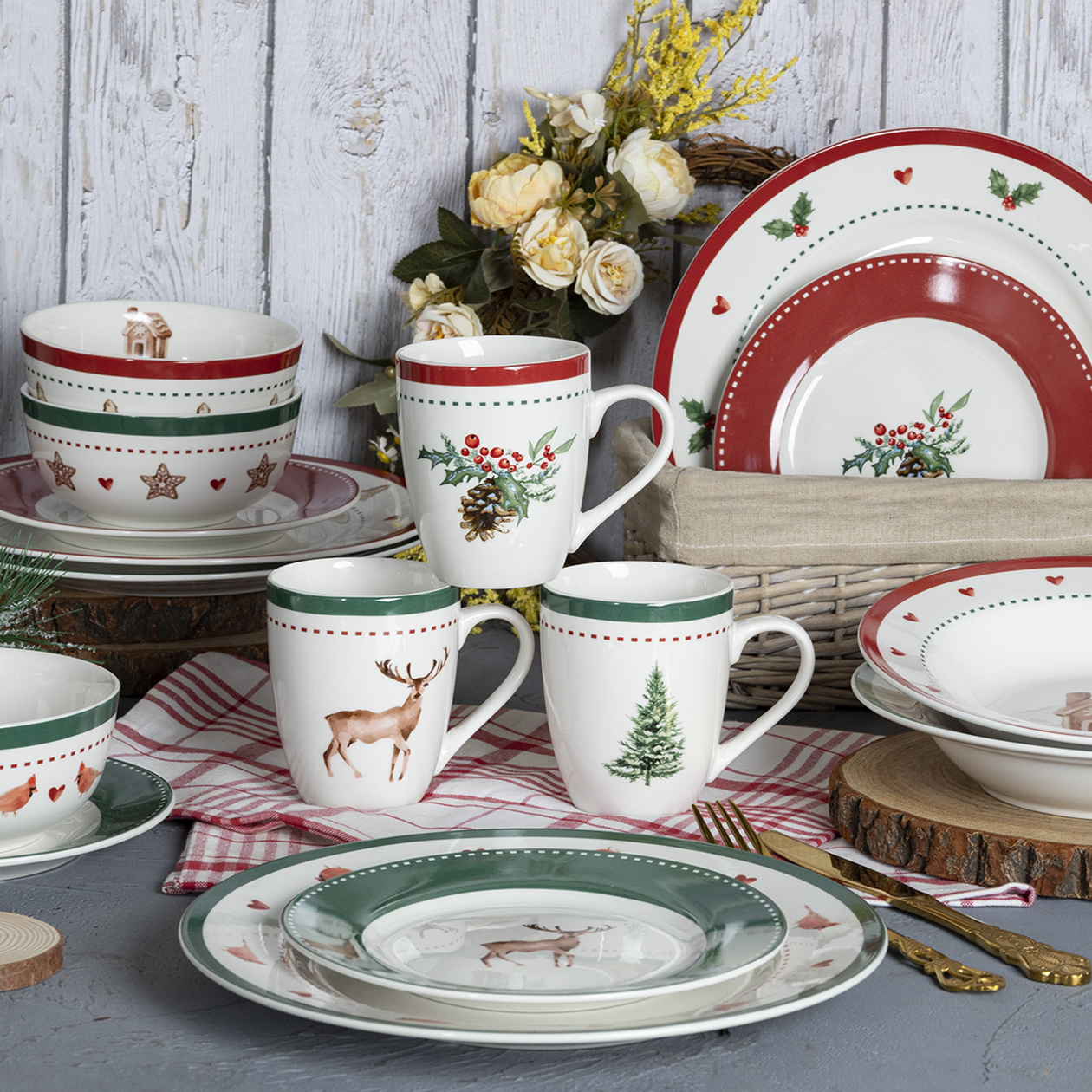 HappyGo Christmas-Themed Decal - Printed White Porcelain Dinner Plates Supplier Wholesale Available